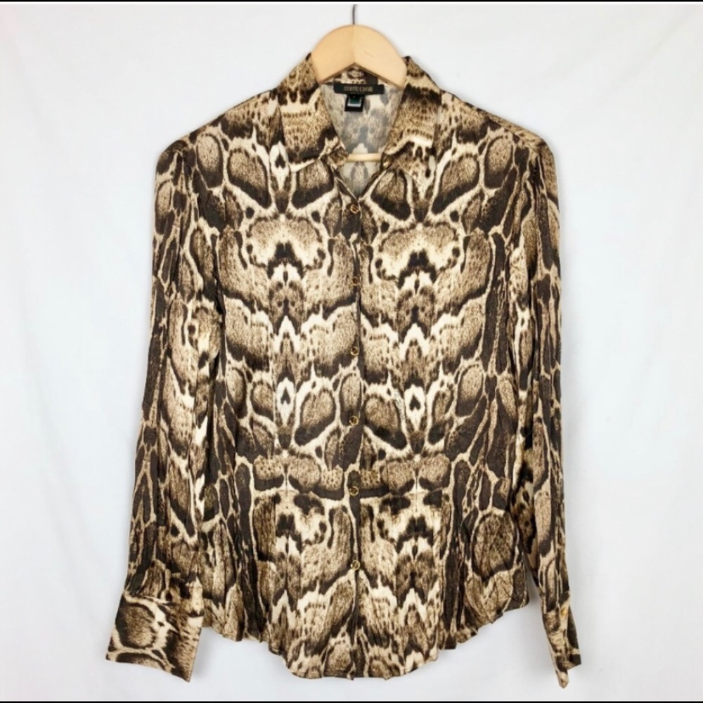 Roberto Cavalli Animal Print 100% Silk Blouse - Picture 1 of 8